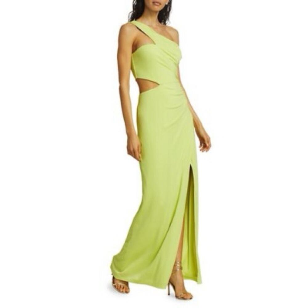 BCBGMaxAzria One Shoulder Cut Out Gown Lime Sherbet Green Small